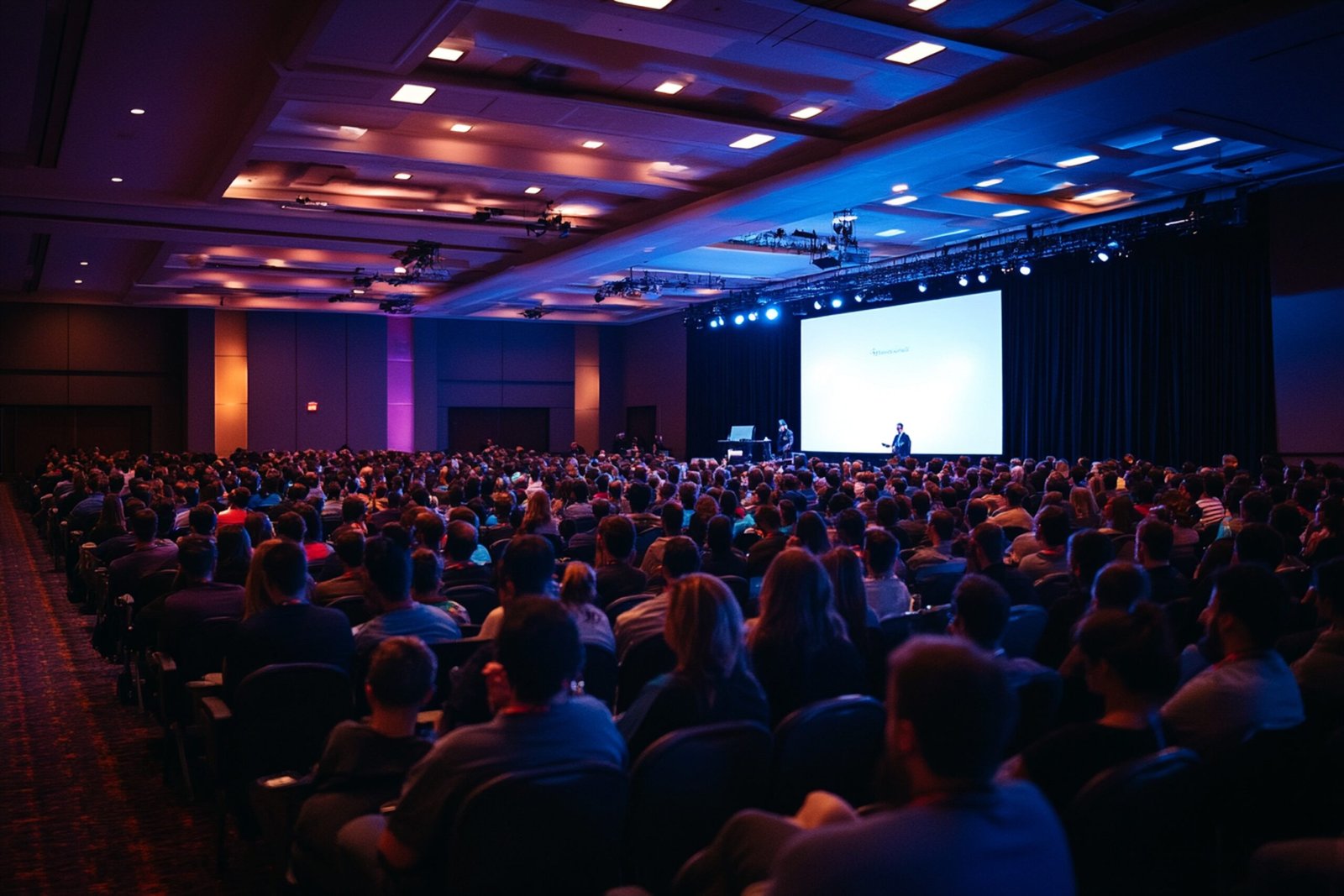 Professional conference event with full audience and stage presentation