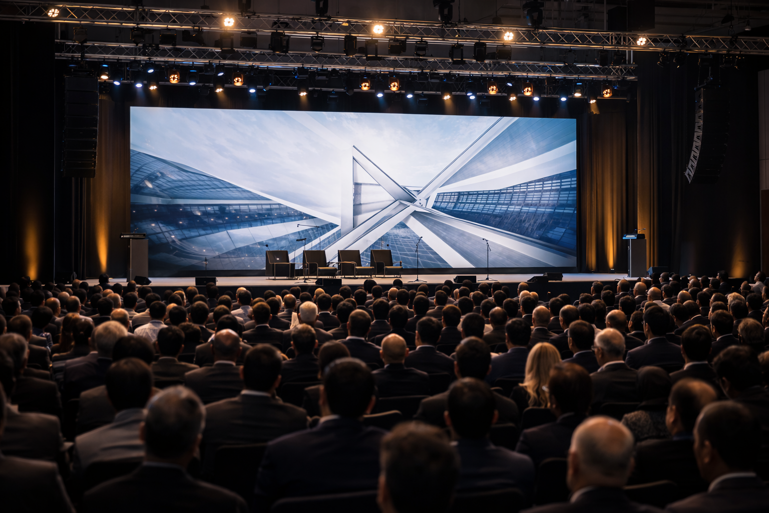 Event audiovisual services in jordan large corporate conference with LED wall and sound system