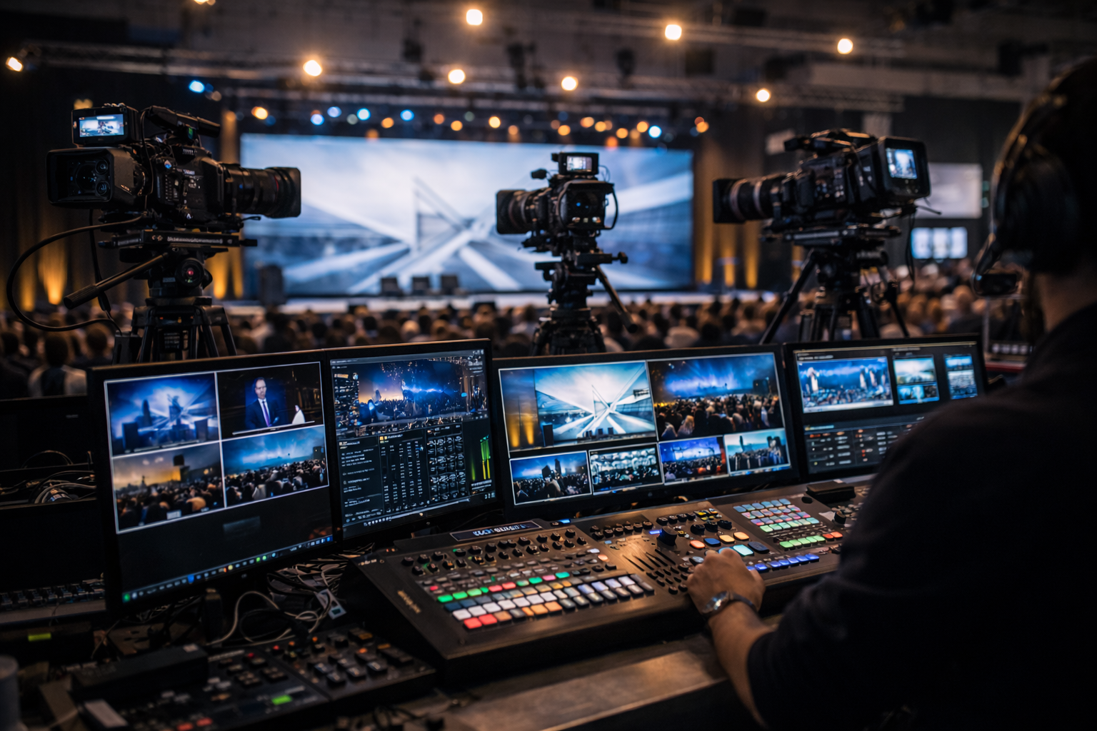 multi camera live streaming setup during corporate event in jordan for event audiovisual services