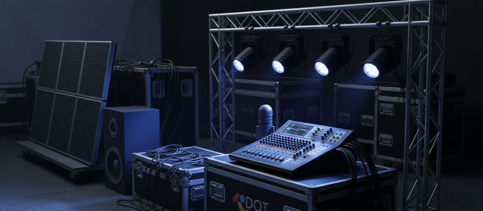 event production cost in jordan professional LED panels lighting equipment and audio mixer setup