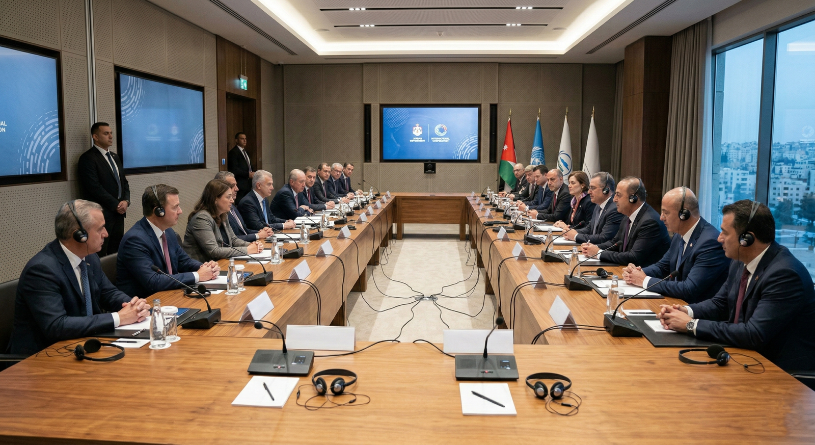 Government roundtable meeting with interpretation systems in Government event production in jordan