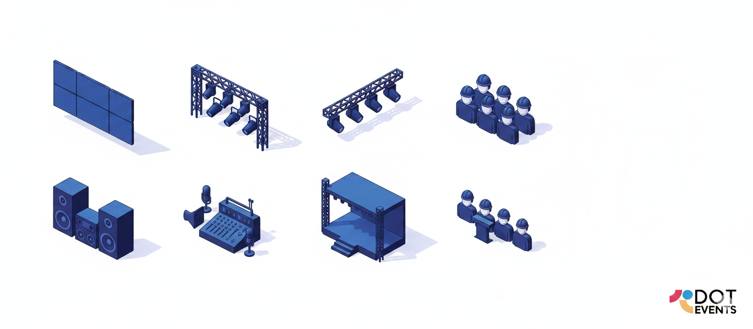 event production cost in jordan breakdown showing LED lighting audio and stage components by Dot Event