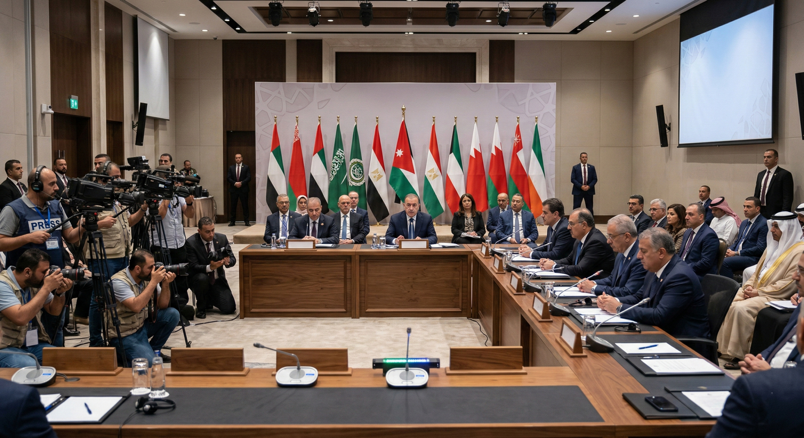 Government event production in jordan official ceremony stage with national flags and formal setup