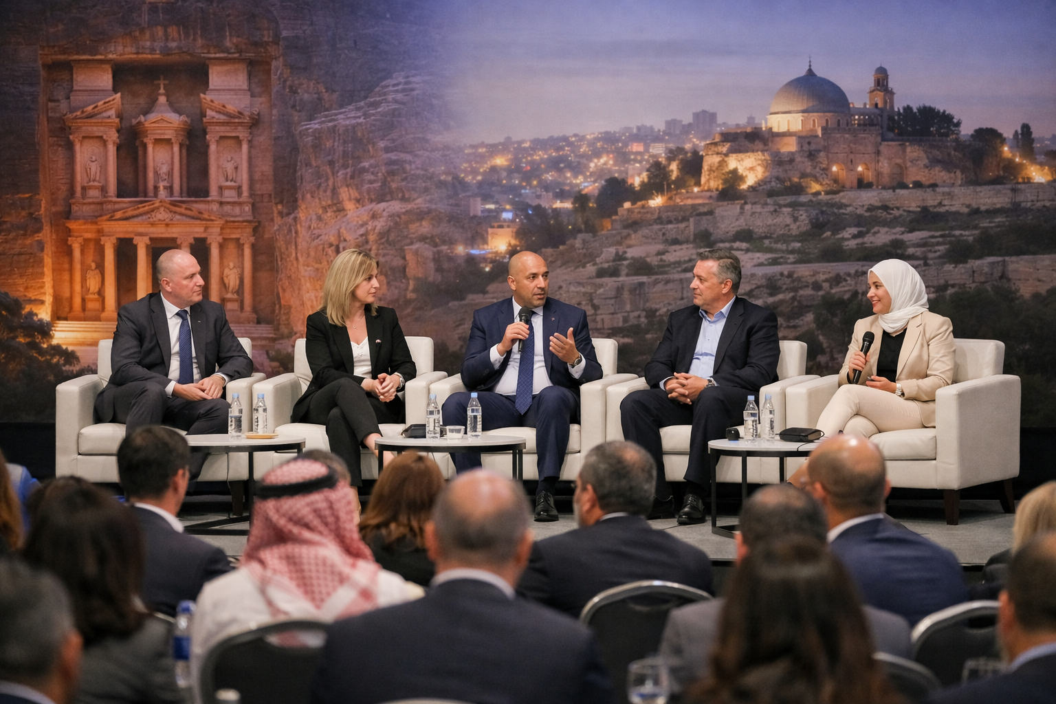 conference events in jordan panel discussion session with corporate speakers and engaged audience