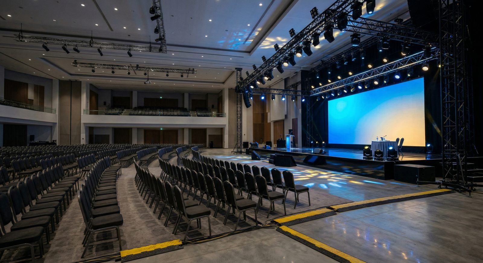 Empty modern conference hall in Amman set up for a corporate summit, ready for corporate event photography
