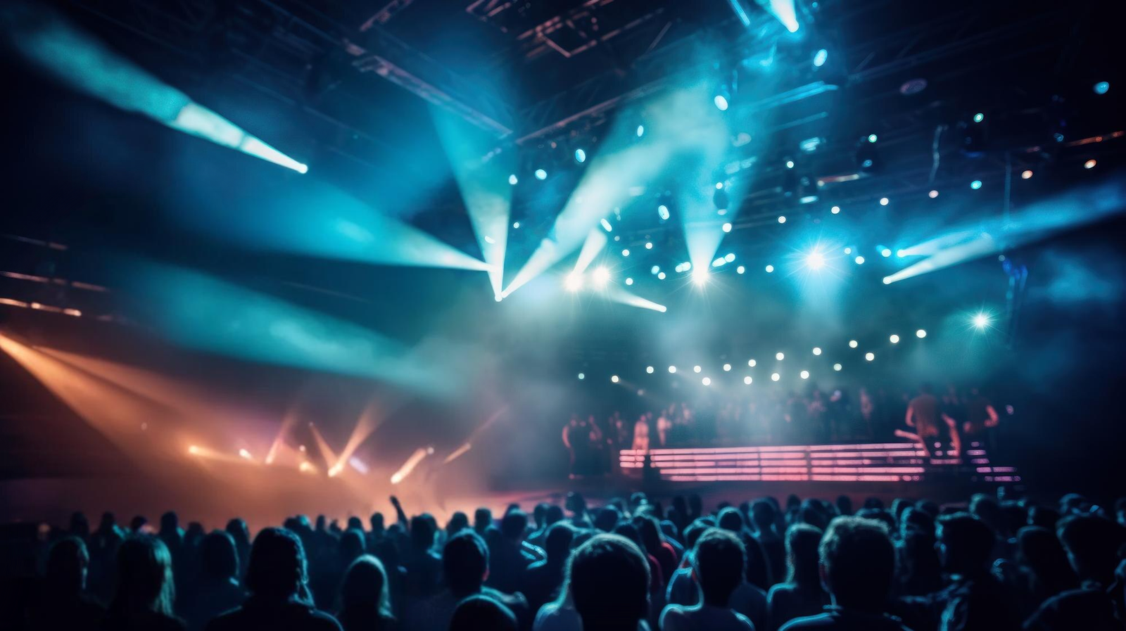 Concert-style event with stage lighting and audience crowd